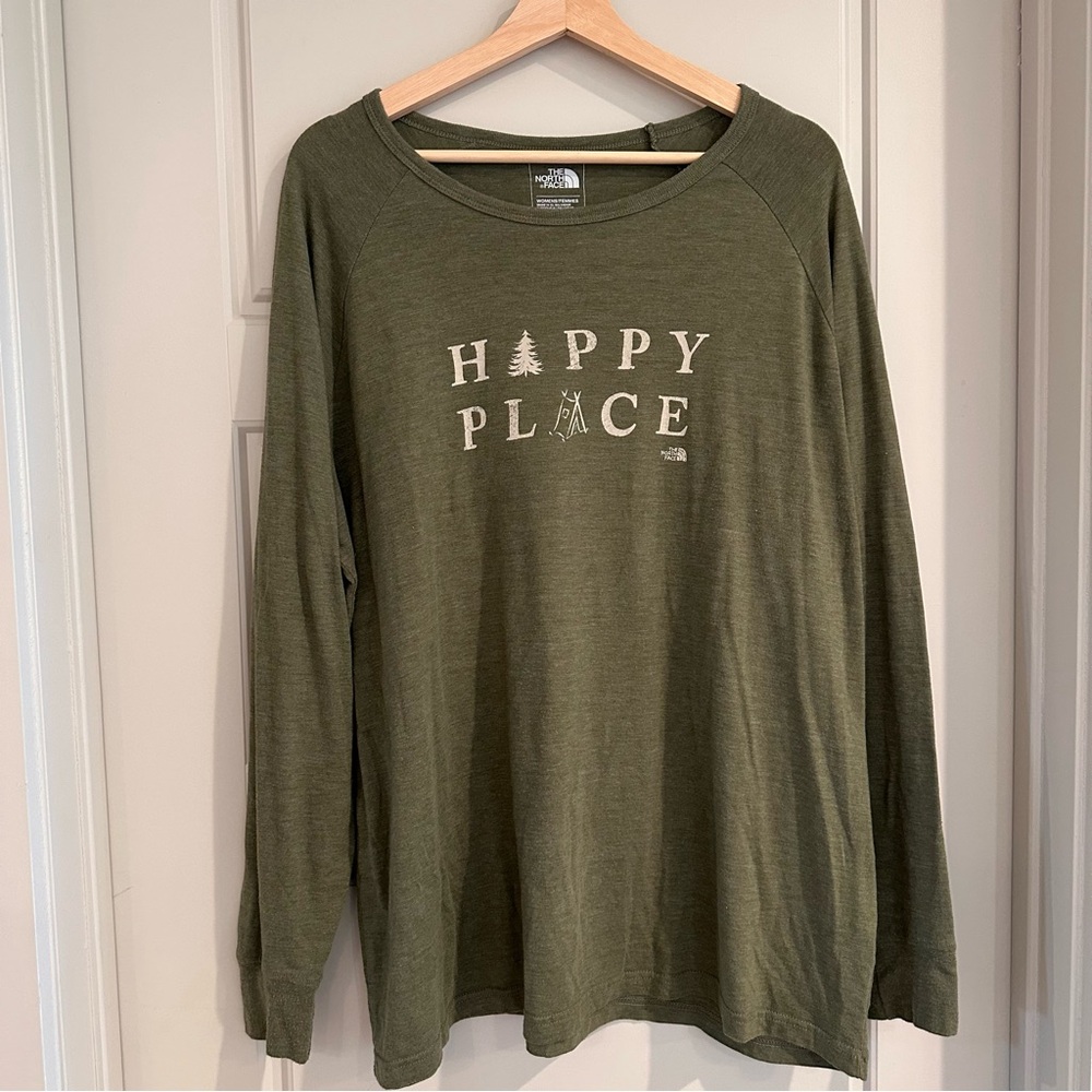The North Face Olive Green "Happy Place" Long Sleeve Tee